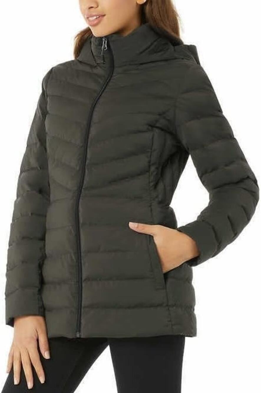 32 Degrees Heat Women's Large Green Hooded 4-Way Stretch Quilted Jacket HR9-31